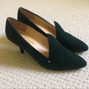 Charles Jourdan Green nubuck kitten heels